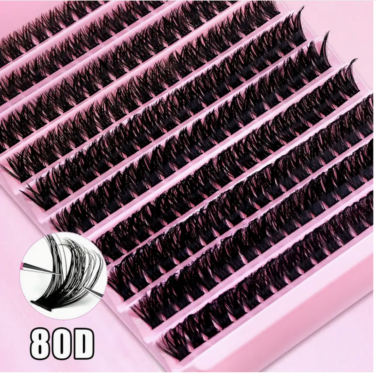 Individual eyelash clusters with D curl, 8-16mm, wide stem, 30D, reusable for natural, thick lash extensions at home or on the go.