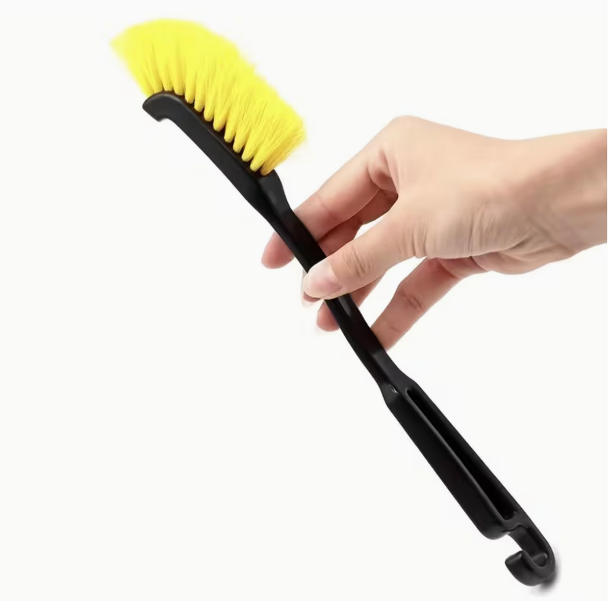 1pc Multi-Use Car Wheel Brush – Yellow Bristle Detailing Brush with Black Ergonomic Handle
