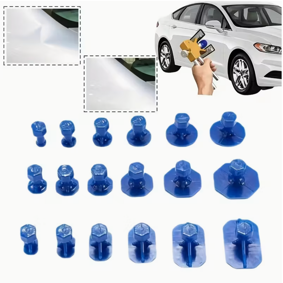 Automotive Body Repair Tool Kit for Removing Dents Without Paint, Featuring a Mechanical T-Bar Dent Puller, Sheet Metal Slide, And Various Sizes of Suction Cups, Without Battery