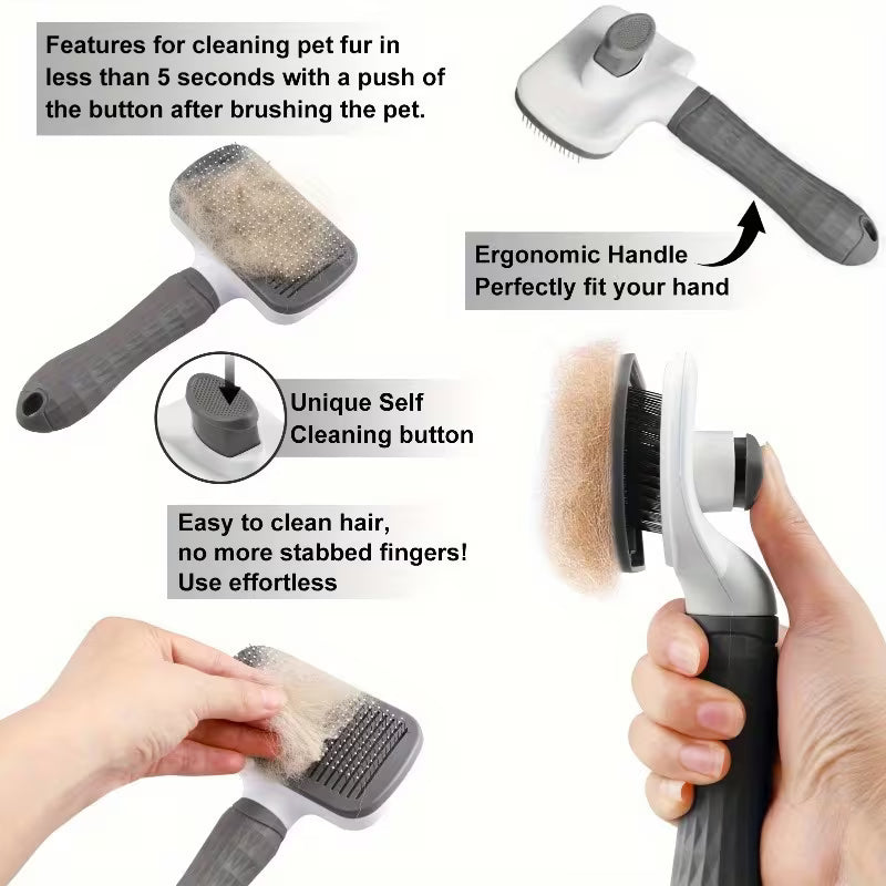 Self-Cleaning Cat and Dog Grooming Rake Brush – 304 Stainless Steel, Shedding Removal and Massage Tool