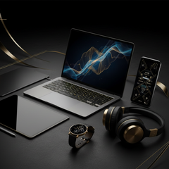 Assorted modern electronics devices and gadgets on a table