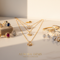 Elegant jewelry pieces with intricate designs on display