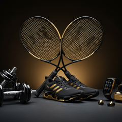 Assorted sporting goods and equipment displayed on shelves in a store