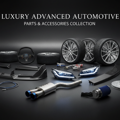 Various vehicle parts and accessories displayed on shelves in an auto shop