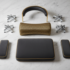 Variety of chair accessories displayed on a table