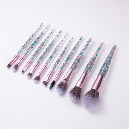 10-piece colorful synthetic makeup brush set with durable handles for blending and contouring