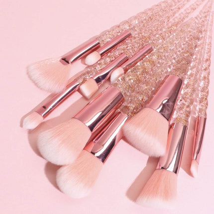 Crystal Spiral Makeup Brush Set 10-piece beginner kit with spiral handles and white soft bristles