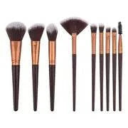 Premium 9-piece synthetic makeup brush set with coffee and apricot handles for professional makeup application