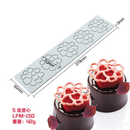 Heart Leaf Lace silicone cake decoration mold with intricate lace, heart-shaped leaf, and floral designs in gray silicone.