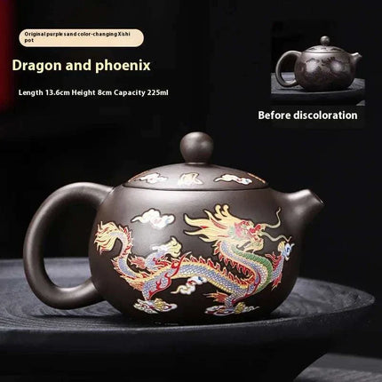 Color changing ceramic teapot with traditional Chinese design and self-heating feature