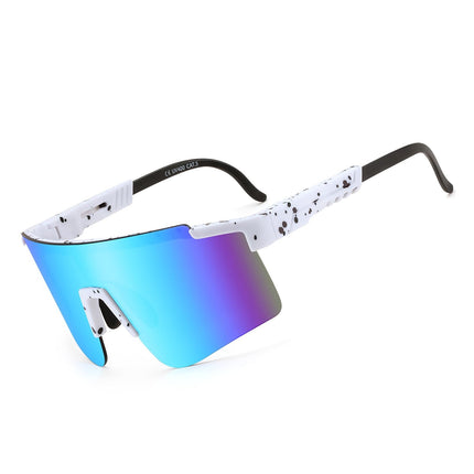 YuJian Sports Sunglasses for Men Women Youth Baseball Softball Sunglasses UV400 Protection Cycling Glasses (White Speck/Blue)