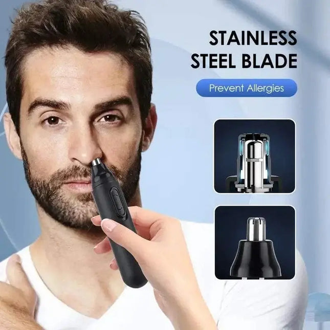2-in-1 USB rechargeable nose and hair trimmer with washable design and precision blades for painless grooming