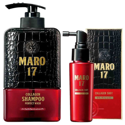 MARO17 Collagen Shampoo and Collagen Essence duo for men promoting hair thickening and scalp health