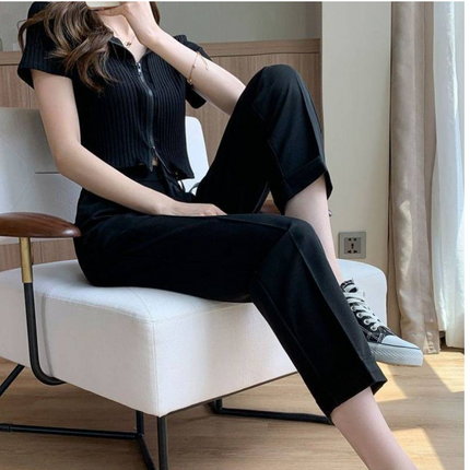 High-Waisted Gray Suit Trousers for Women (Autumn Style)