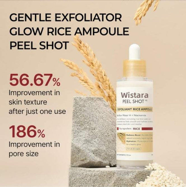 Bottle of Rice Moisturizing Exfoliating Liquid skincare product with rice bran extract and hyaluronic acid