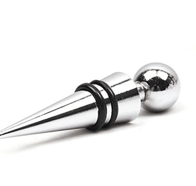 Black zinc alloy wine stopper and sealer for preserving and extending freshness of red wine bottles