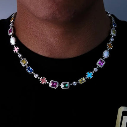 Gold-Plated Hip-Hop Gemstone Necklace