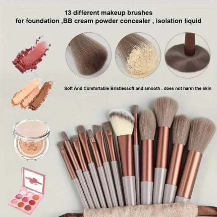 13pcs professional soft makeup brush set with colorful handles and carrying bag