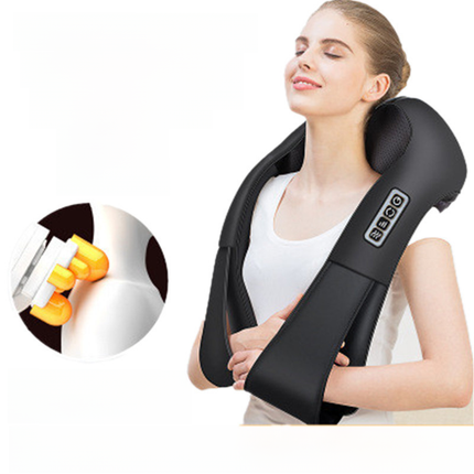 Multifunctional electric neck and shoulder massager with infrared heating and 8 carbon fiber massage heads in high-grade leather PU material