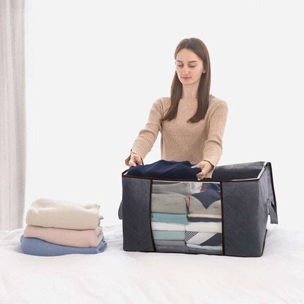 Grey dustproof storage bags for bedding and clothes in cube shape for organized storage