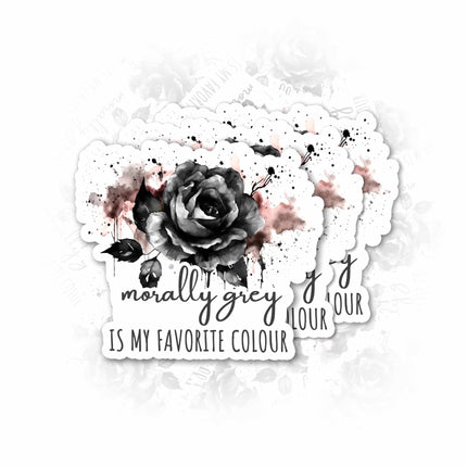Set 3Pcs Morally Grey is My Favourite Color Sticker Rose Sticker Book Lover Sticker Bookish Sticker Booktok Sticker Water Assitant Die-Cut Vinyl Decals for Laptop Phone Water Bottles (2 Inches)