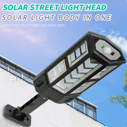 Outdoor solar wall light with remote control and motion sensor mounted on exterior wall