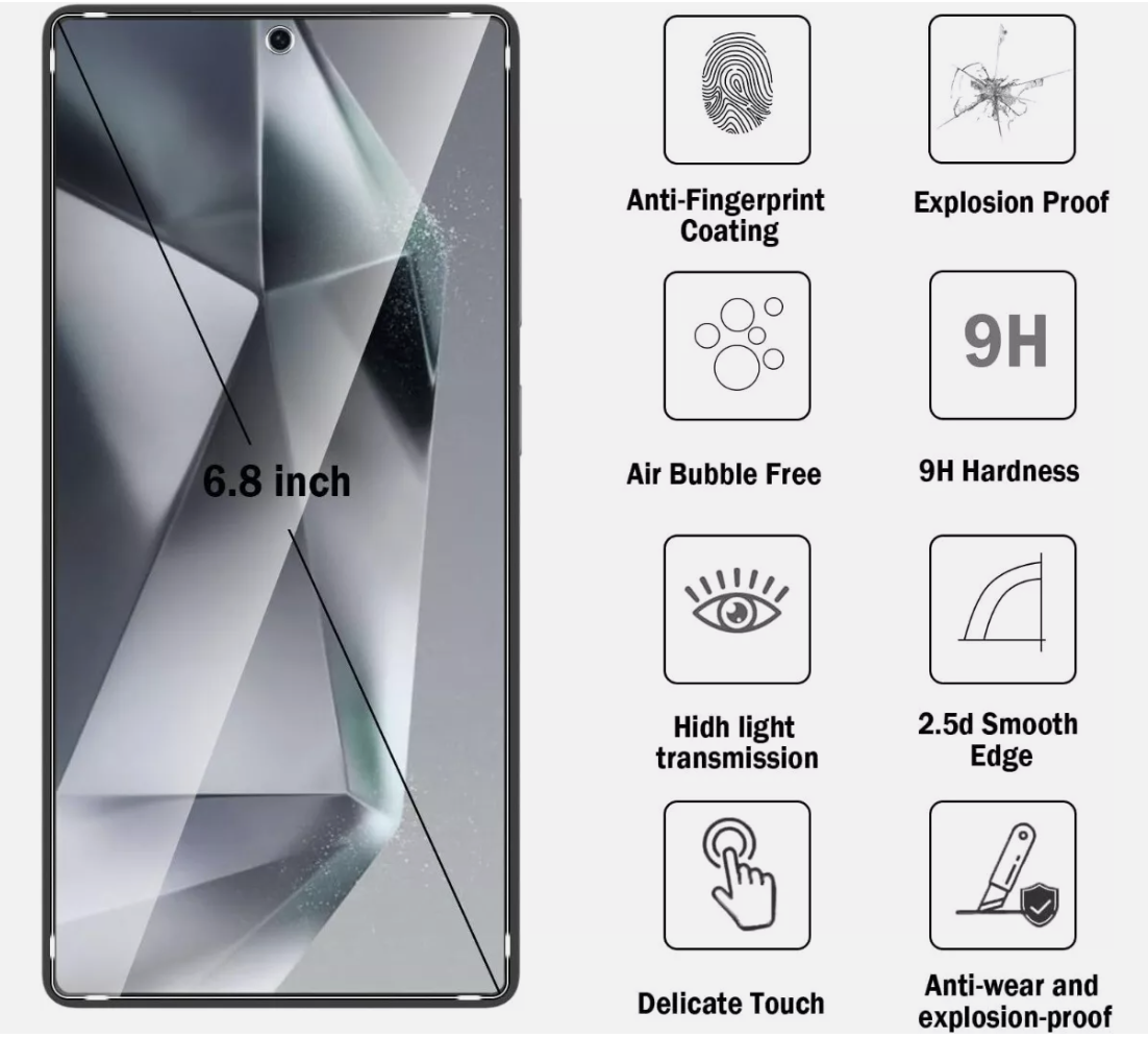 Samsung Galaxy S25 Ultra clear camera lens tempered glass protector for mobile phones, providing durable screen protection.