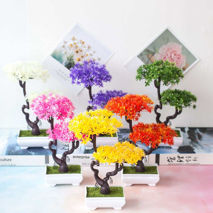 Realistic artificial plant decoration bonsai in colorful pots for home decor