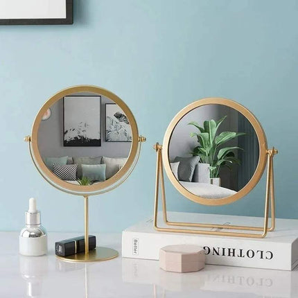 Nordic Portable Large Desktop Makeup Mirror with adjustable tilt and sleek design in gold and black colors