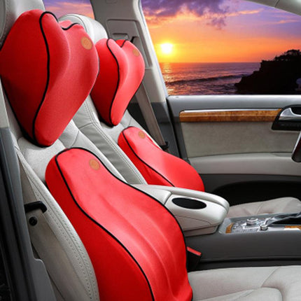 Memory Foam Car Lumbar Support Cushion with Adjustable Neck Pillow and PU Leather Cover
