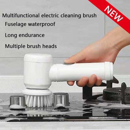 Cordless multifunctional electric cleaning brush for kitchen use with interchangeable heads and compact design