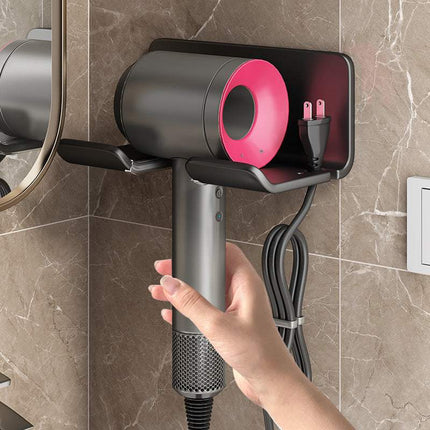 Bathroom hair dryer holder no drill multi-function rack in white, black, and gray for organized storage