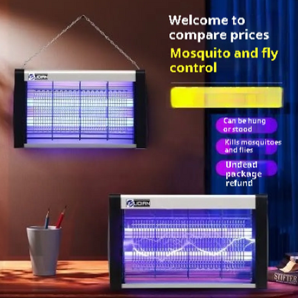 Indoor electric fly killer lamp with triple-tube fluorescent light and wall mount for chemical-free insect control