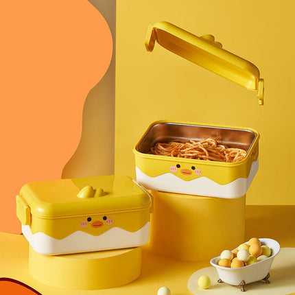Cute cartoon stainless steel lunch box with little yellow chicken design