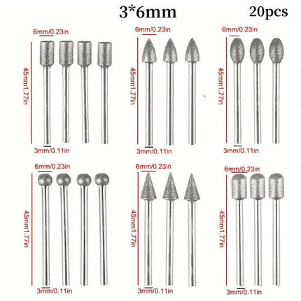 20PC Diamond Grinding Heads for Jade Carving and Sanding