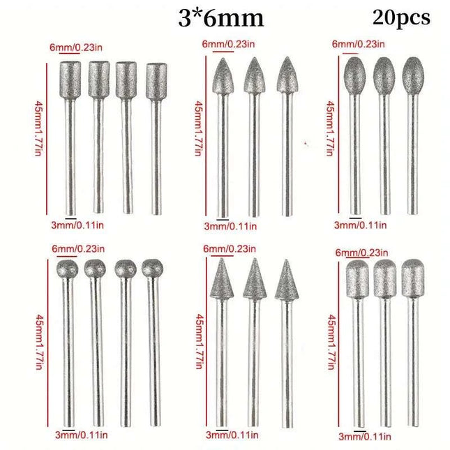 20PC Diamond Grinding Heads for Jade Carving and Sanding