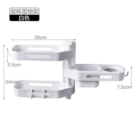 Rotating black and white ABS rotating storage rack for bathroom and kitchen organization with multiple layers and pockets