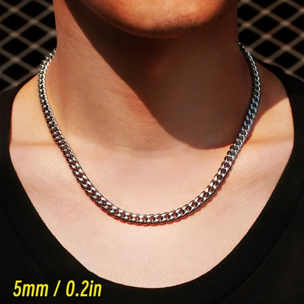 Wide Stainless Steel Cuban Link Chain Necklace – Punk Rock Style Unisex Jewelry | Adjustable 16"/20"/24" | Bold 3mm & 5mm Chain | Durable, Polished Choker for Men & Women