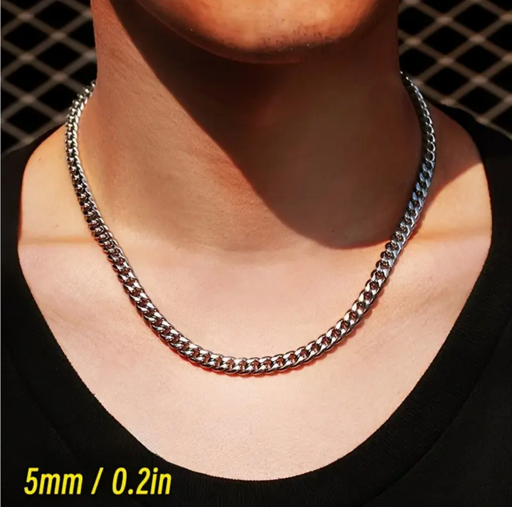 Wide Stainless Steel Cuban Link Chain Necklace – Punk Rock Style Unisex Jewelry | Adjustable 16"/20"/24" | Bold 3mm & 5mm Chain | Durable, Polished Choker for Men & Women