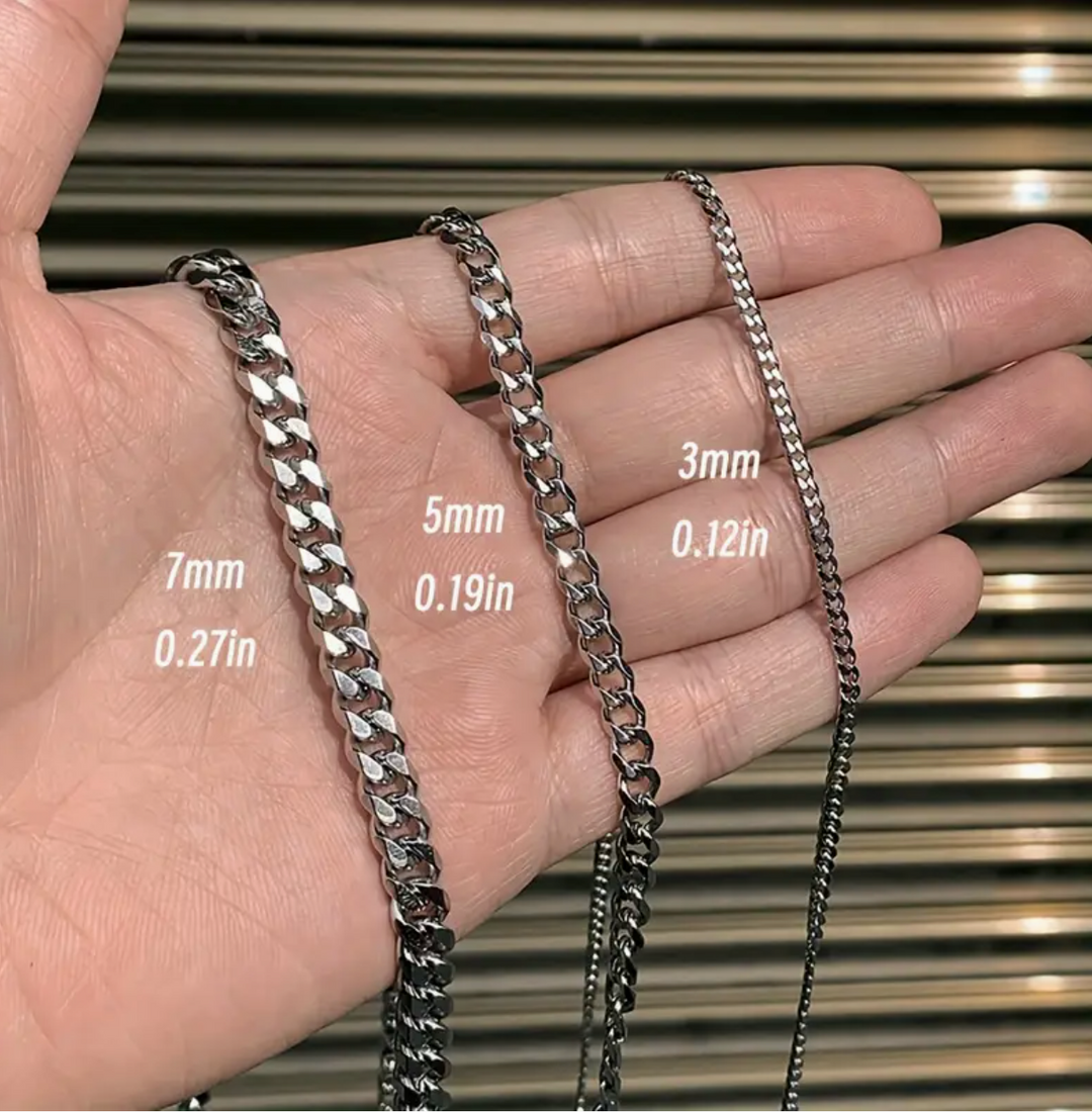 Wide Stainless Steel Cuban Link Chain Necklace – Punk Rock Style Unisex Jewelry | Adjustable 16"/20"/24" | Bold 3mm & 5mm Chain | Durable, Polished Choker for Men & Women