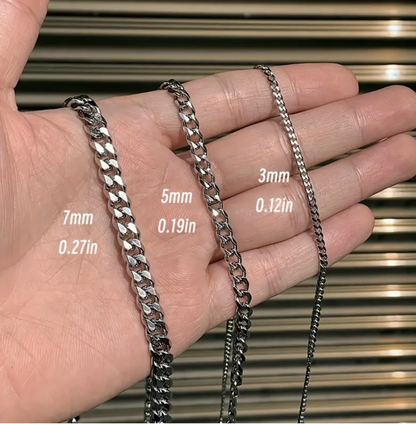 Wide Stainless Steel Cuban Link Chain Necklace – Punk Rock Style Unisex Jewelry | Adjustable 16"/20"/24" | Bold 3mm &amp; 5mm Chain | Durable, Polished Choker for Men &amp; Women