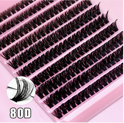 Individual eyelash clusters with D curl, 8-16mm, wide stem, 30D, reusable for natural, thick lash extensions at home or on the go.