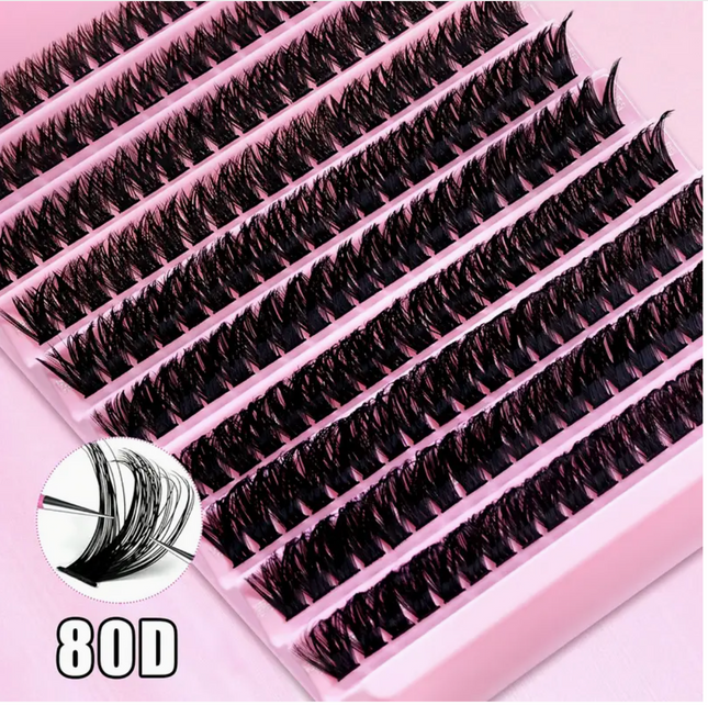 Individual eyelash clusters with D curl, 8-16mm, wide stem, 30D, reusable for natural, thick lash extensions at home or on the go.