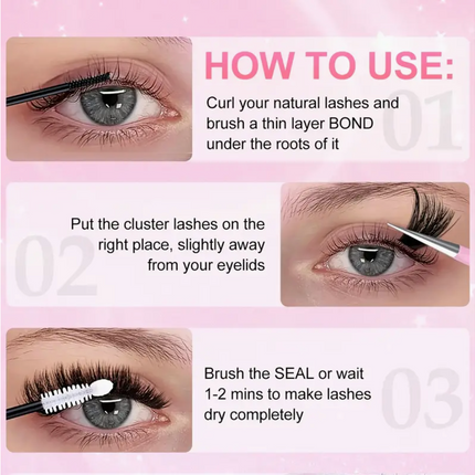 Close-up of UK Dropships individual eyelash clusters with D curl, 8-16mm, wide stem, reusable for natural, thick lash extensions.