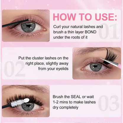 Close-up of UK Dropships individual eyelash clusters with D curl, 8-16mm, wide stem, reusable for natural, thick lash extensions.