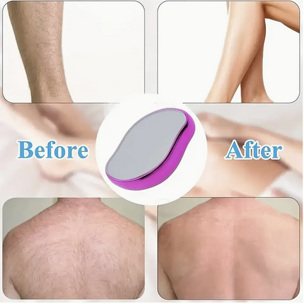 Crystal hair remover tool for men and women, waterproof and reusable, shown in blue with exfoliating and painless hair removal features.