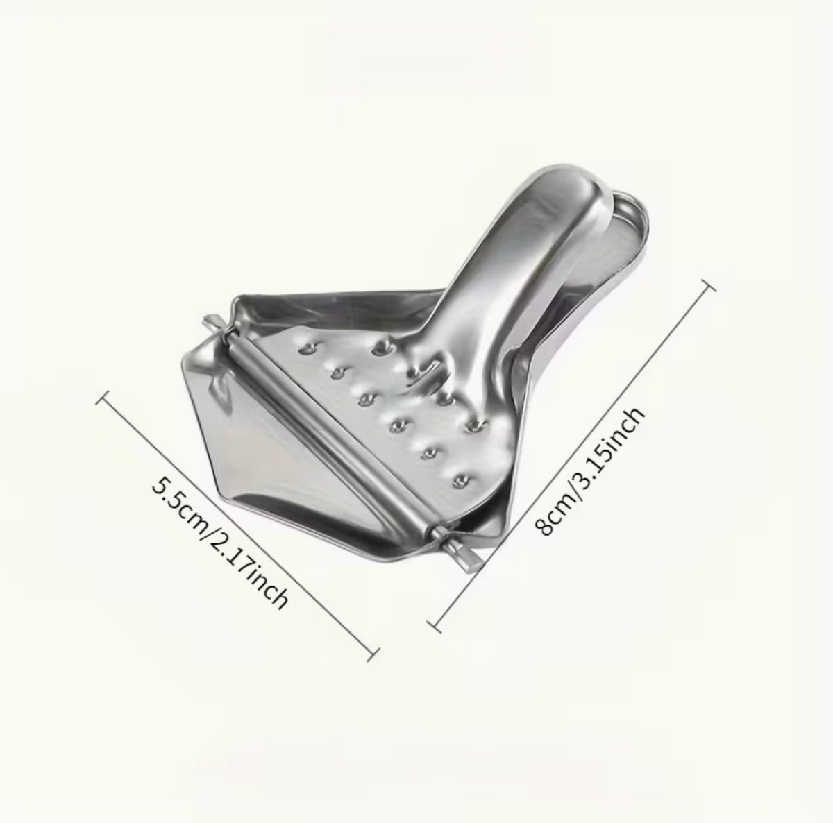 Stainless steel manual citrus juicer with ergonomic handle for easy fruit juice extraction, ideal for home kitchen use.