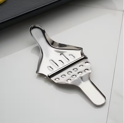 Stainless steel manual citrus juicer with ergonomic handle, ideal for fresh juice extraction in home and garden kitchens.