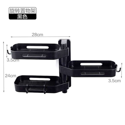 Rotating Storage Rack in black ABS material with 360-degree swivel and multiple compartments for bathroom and kitchen organization
