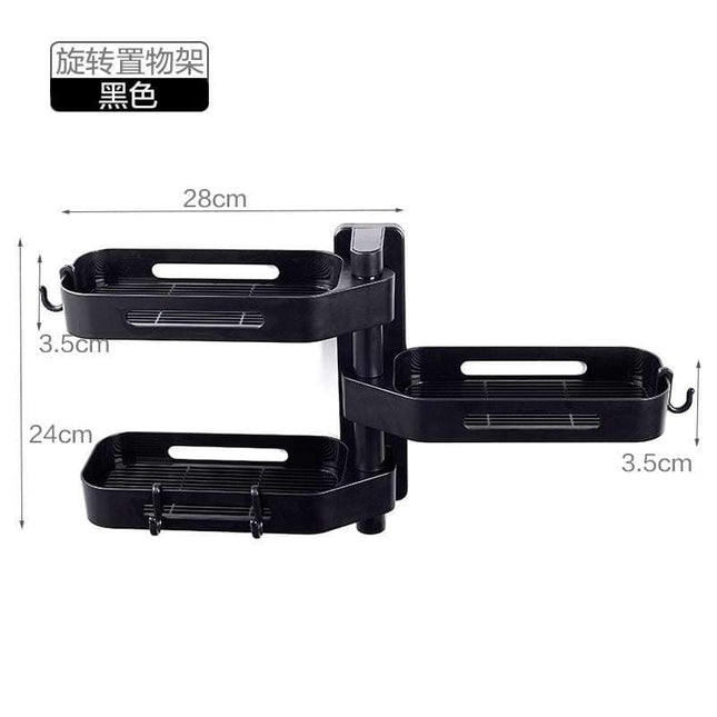Rotating Storage Rack in black ABS material with 360-degree swivel and multiple compartments for bathroom and kitchen organization